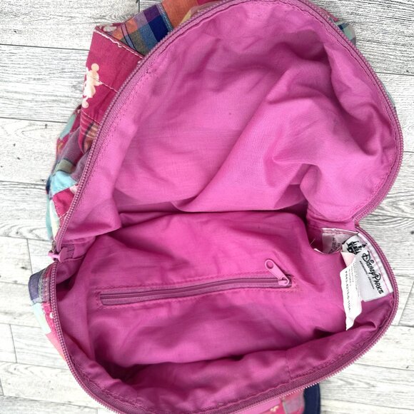 Women's Disney Parks Pink Plaid Patchwork Mickey Mouse Silhouette Mini Backpack - Picture 6 of 9